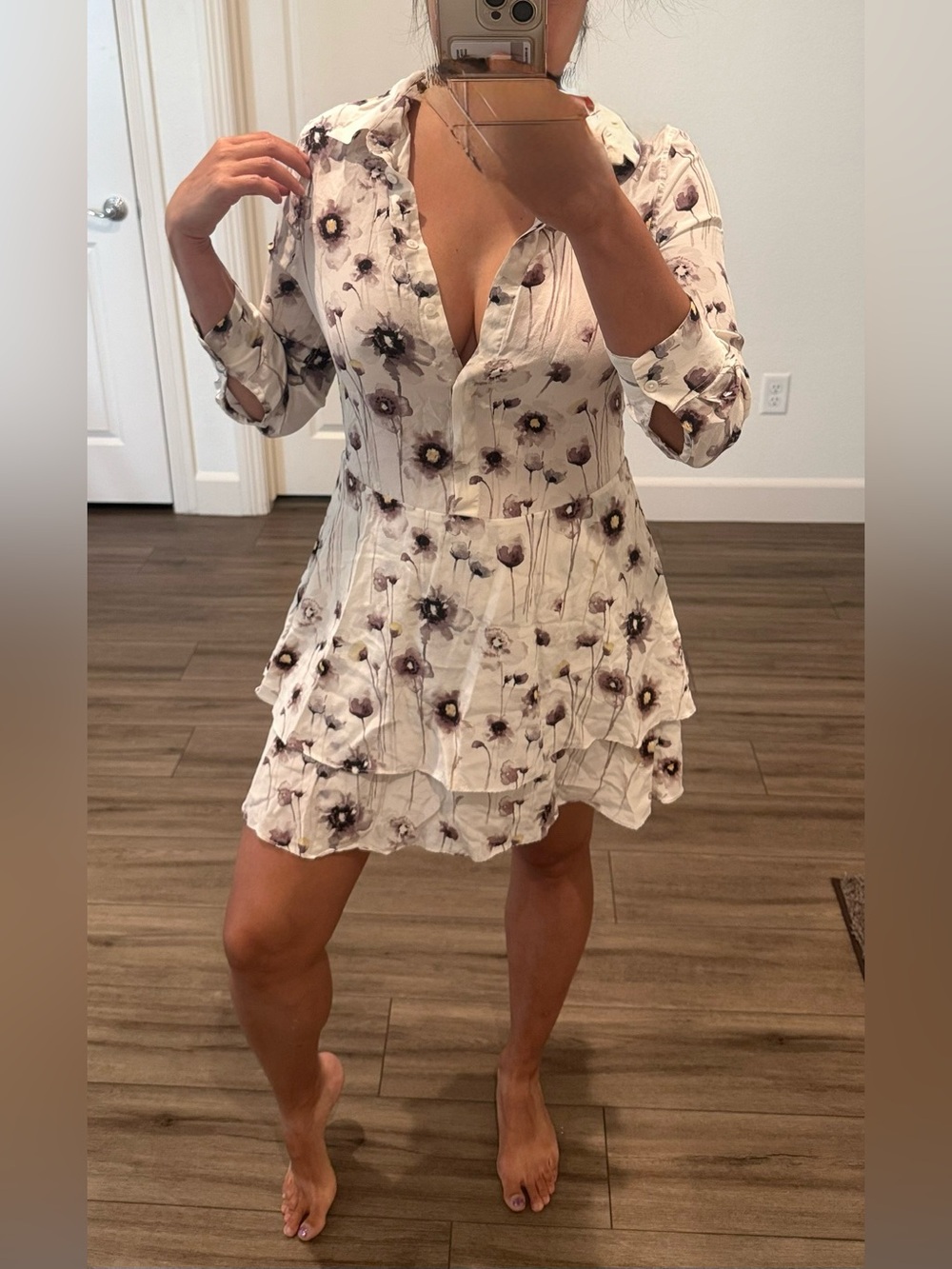 Equipment Cream Mini Dress with Plum Floral Print